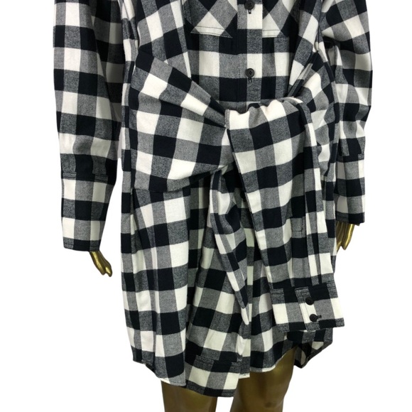 Derek Lam 10 Crosby Shirt Dress, Buffalo Plaid Flannel Cotton, Sz 8, Black White - Picture 5 of 15